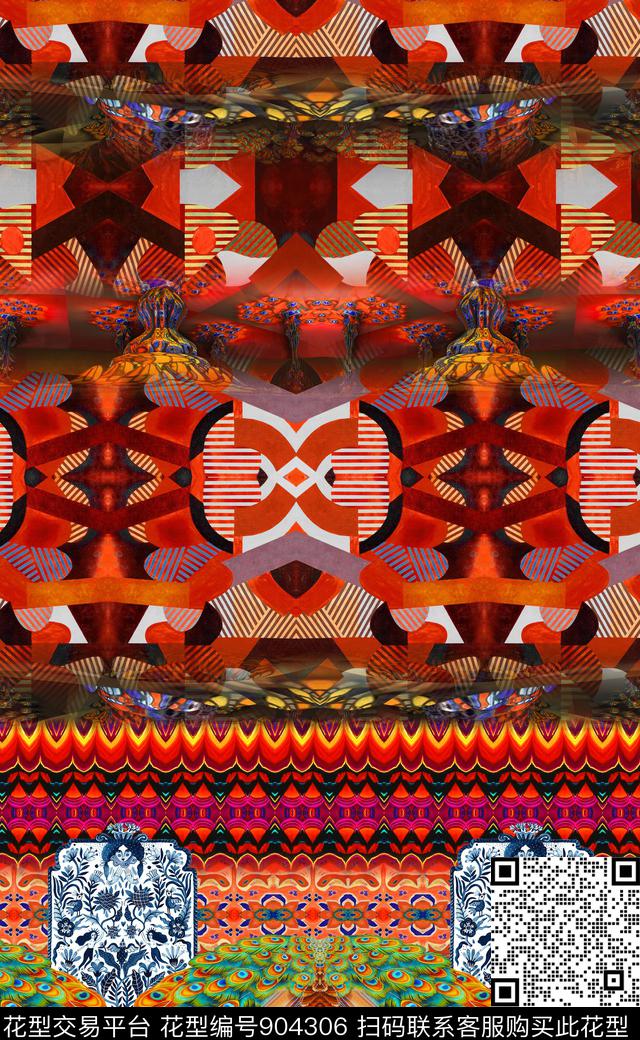 中老年民族风波西米亚数码印花华亿平台下载（图片编号: 904306） - 瓦栏（Walan）