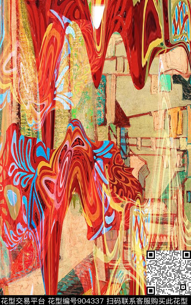 肌理抽象中老年数码印花华亿平台下载（图片编号: 904337） - 瓦栏（Walan）