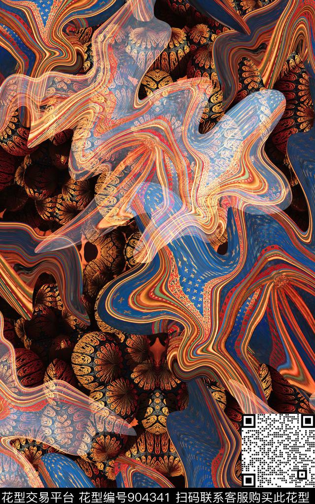 肌理抽象民族风数码印花华亿平台下载（图片编号: 904341） - 瓦栏（Walan）