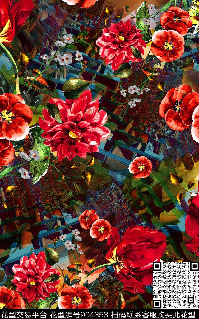 中老年大花花卉数码印花华亿平台下载（图片编号: 904353） - 瓦栏（Walan）