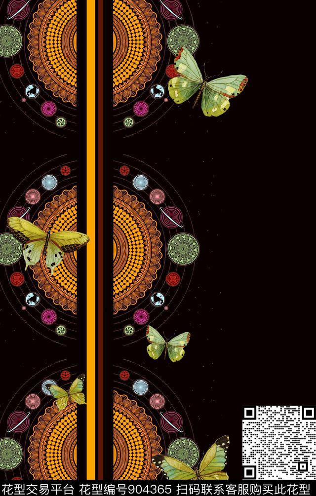 黑底花宫廷风波西米亚数码印花华亿平台下载（图片编号: 904365） - 瓦栏（Walan）