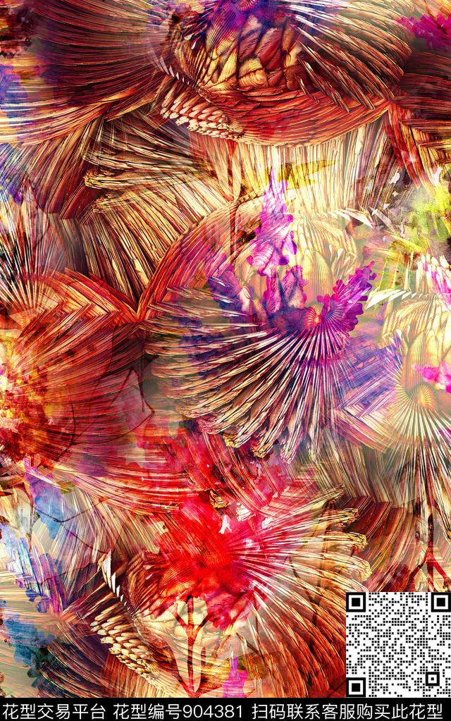 中老年花卉抽象花卉数码印花华亿平台下载（图片编号: 904381） - 瓦栏（Walan）