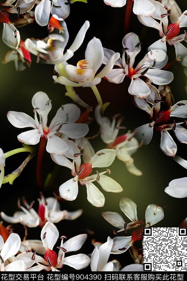 风格化花卉黑底花手绘花卉数码印花华亿平台下载（图片编号: 904390） - 瓦栏（Walan）