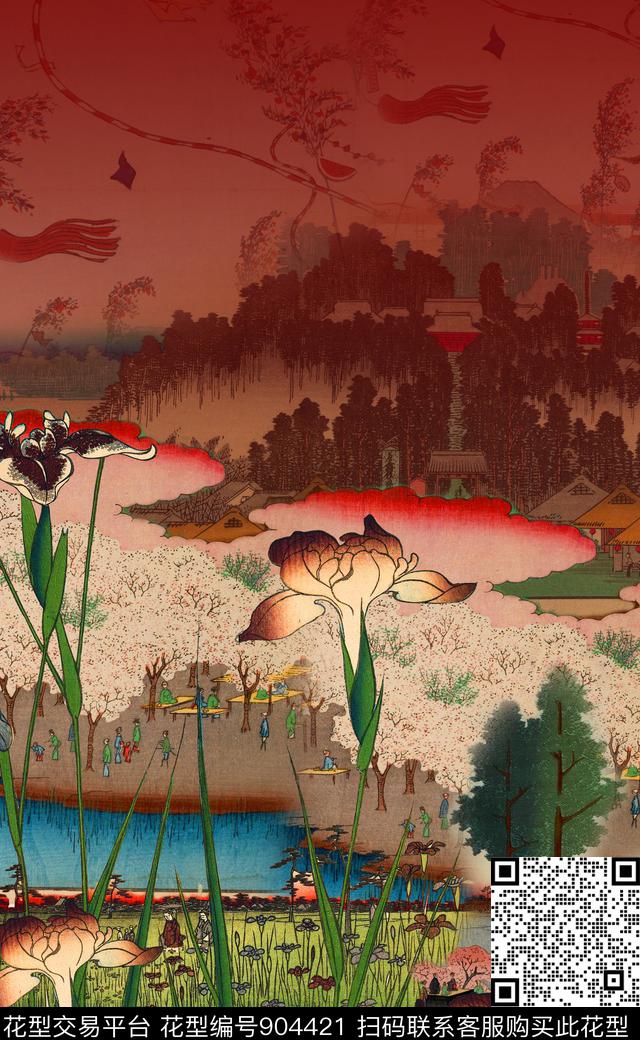 中老年复古水彩花卉数码印花华亿平台下载（图片编号: 904421） - 瓦栏（Walan）