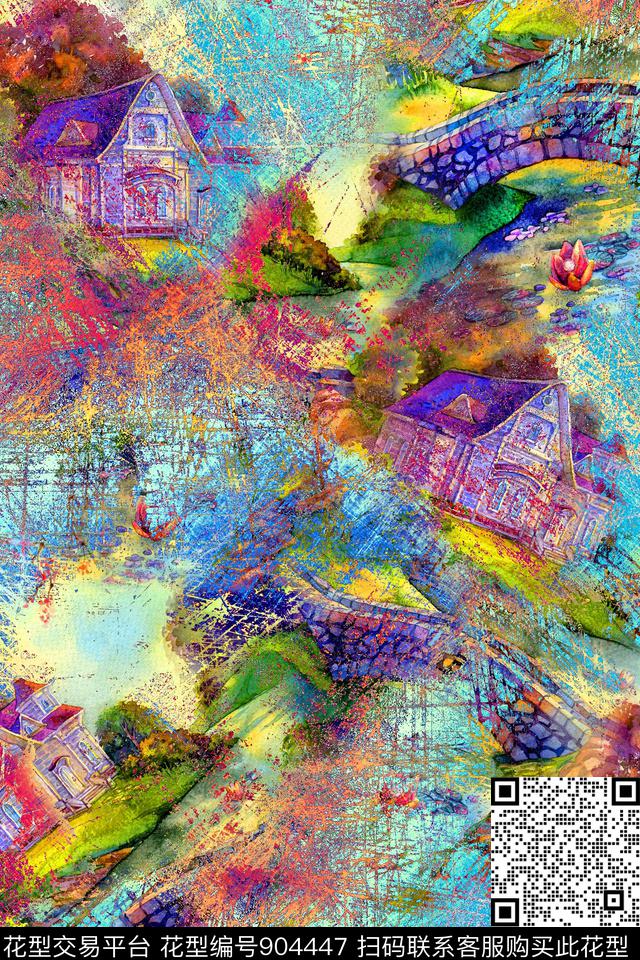 抽象肌理笔触数码印花华亿平台下载（图片编号: 904447） - 瓦栏（Walan）