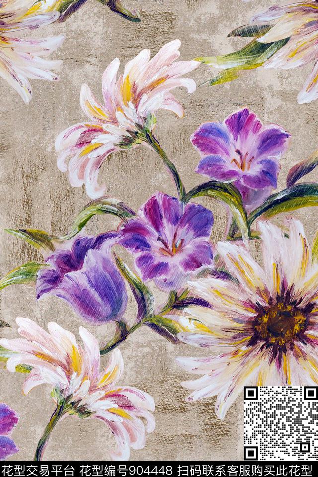 肌理花卉油画华亿平台数码印花华亿平台下载（图片编号: 904448） - 瓦栏（Walan）