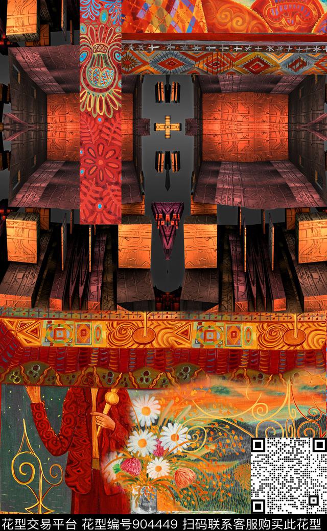 中老年复古民族风数码印花华亿平台下载（图片编号: 904449） - 瓦栏（Walan）