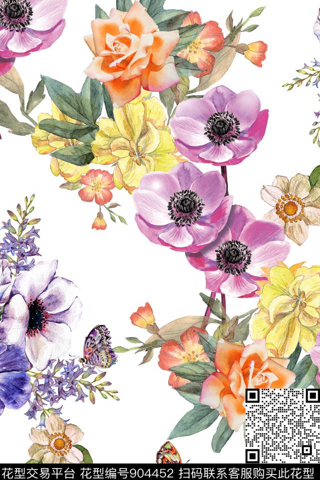花卉水彩花卉手绘花卉数码印花华亿平台下载（图片编号: 904452） - 瓦栏（Walan）