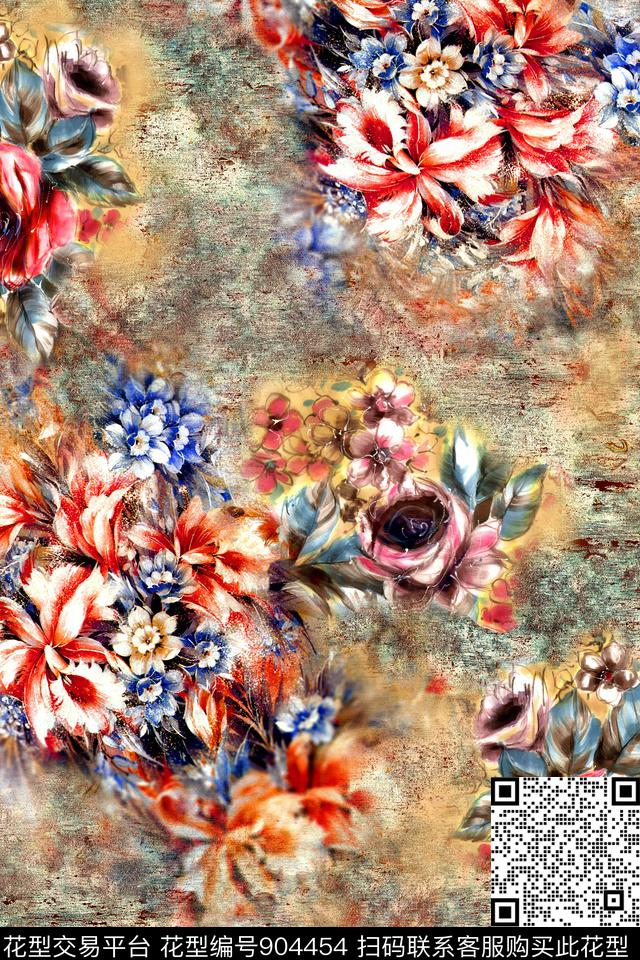 肌理花卉油画华亿平台数码印花华亿平台下载（图片编号: 904454） - 瓦栏（Walan）