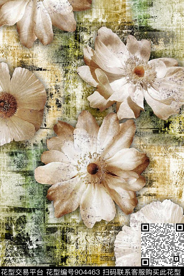 肌理花卉油画华亿平台数码印花华亿平台下载（图片编号: 904463） - 瓦栏（Walan）