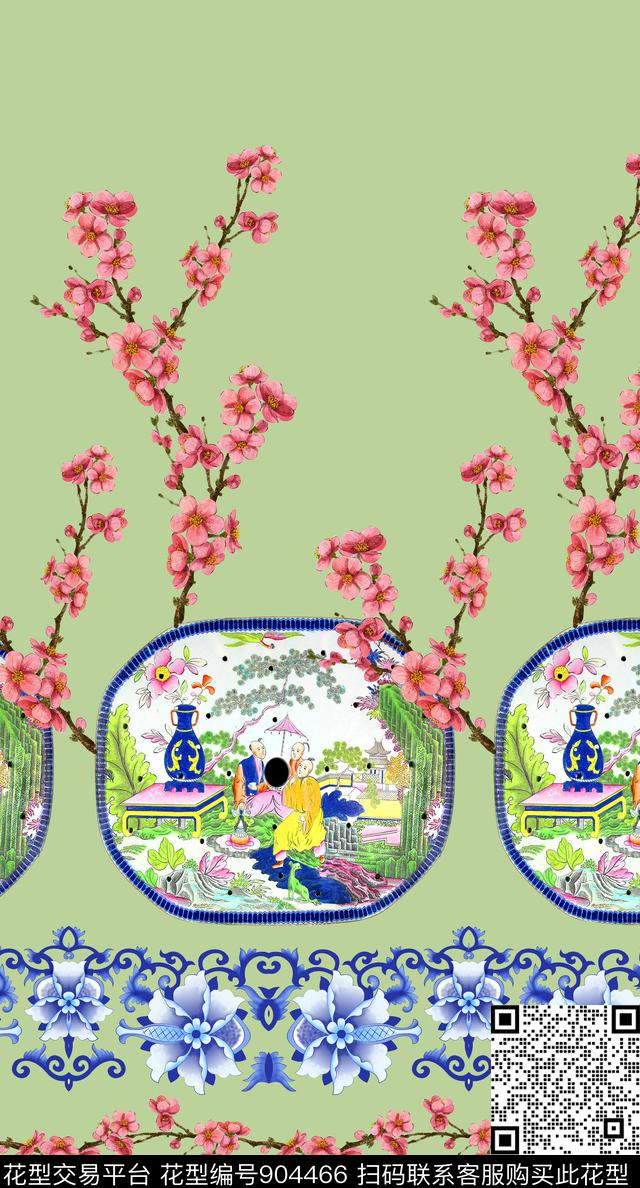 中国风花卉风景景观数码印花华亿平台下载（图片编号: 904466） - 瓦栏（Walan）