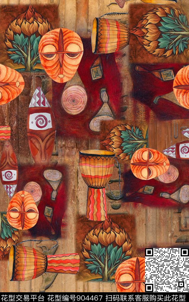 抽象中老年民族风数码印花华亿平台下载（图片编号: 904467） - 瓦栏（Walan）