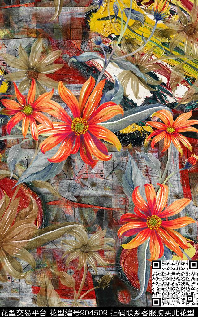 中老年花卉水彩花卉数码印花华亿平台下载（图片编号: 904509） - 瓦栏（Walan）