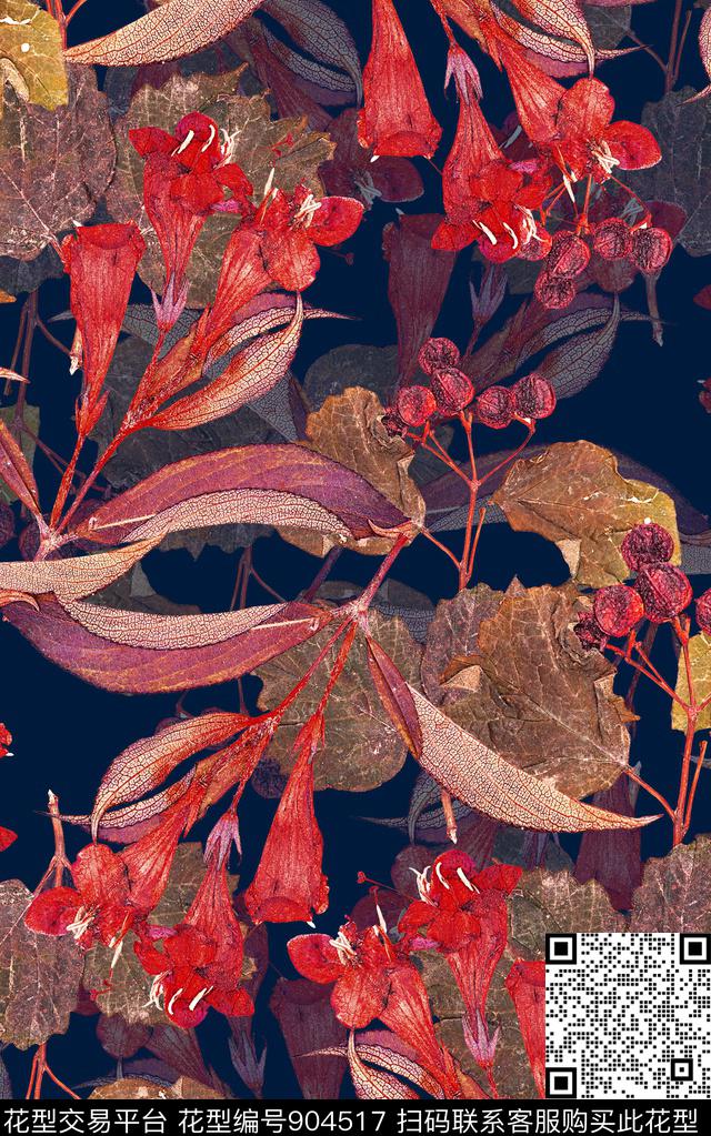 中老年绿植树叶花卉数码印花华亿平台下载（图片编号: 904517） - 瓦栏（Walan）