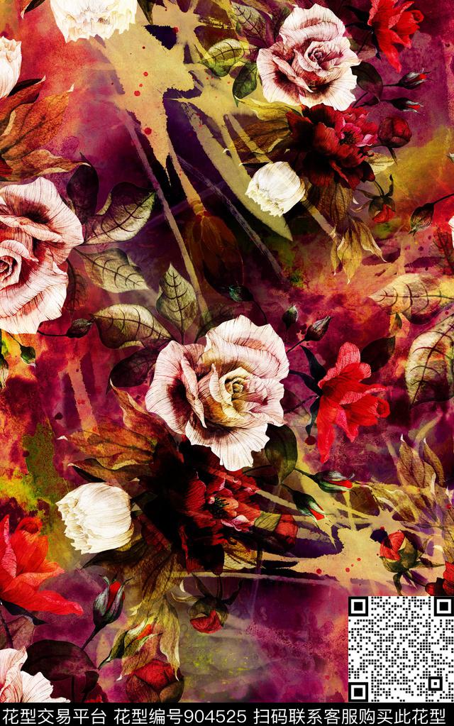 中老年花卉水彩花卉数码印花华亿平台下载（图片编号: 904525） - 瓦栏（Walan）