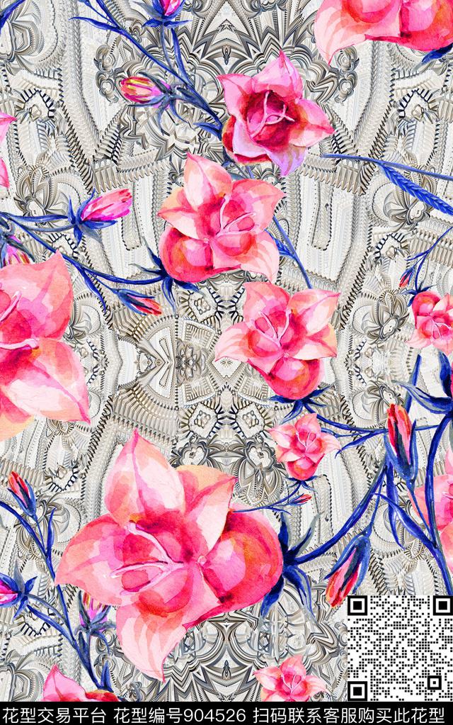 中老年花卉水彩花卉数码印花华亿平台下载（图片编号: 904526） - 瓦栏（Walan）
