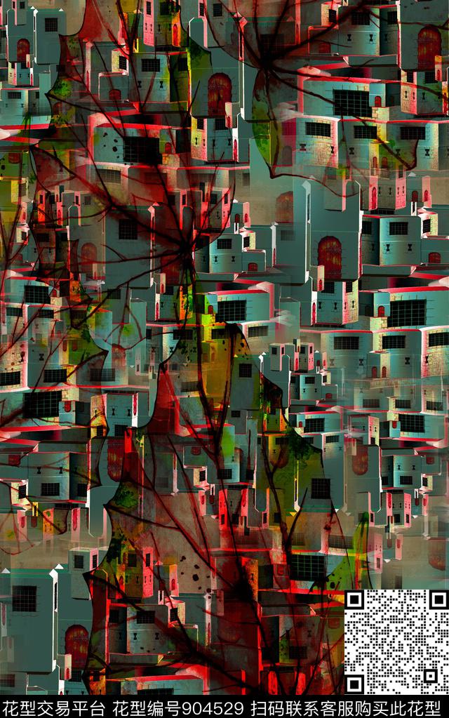 几何抽象中老年数码印花华亿平台下载（图片编号: 904529） - 瓦栏（Walan）