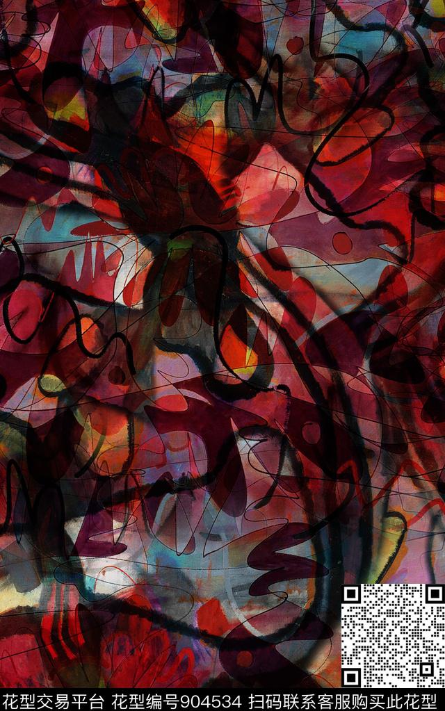 抽象中老年民族风数码印花华亿平台下载（图片编号: 904534） - 瓦栏（Walan）