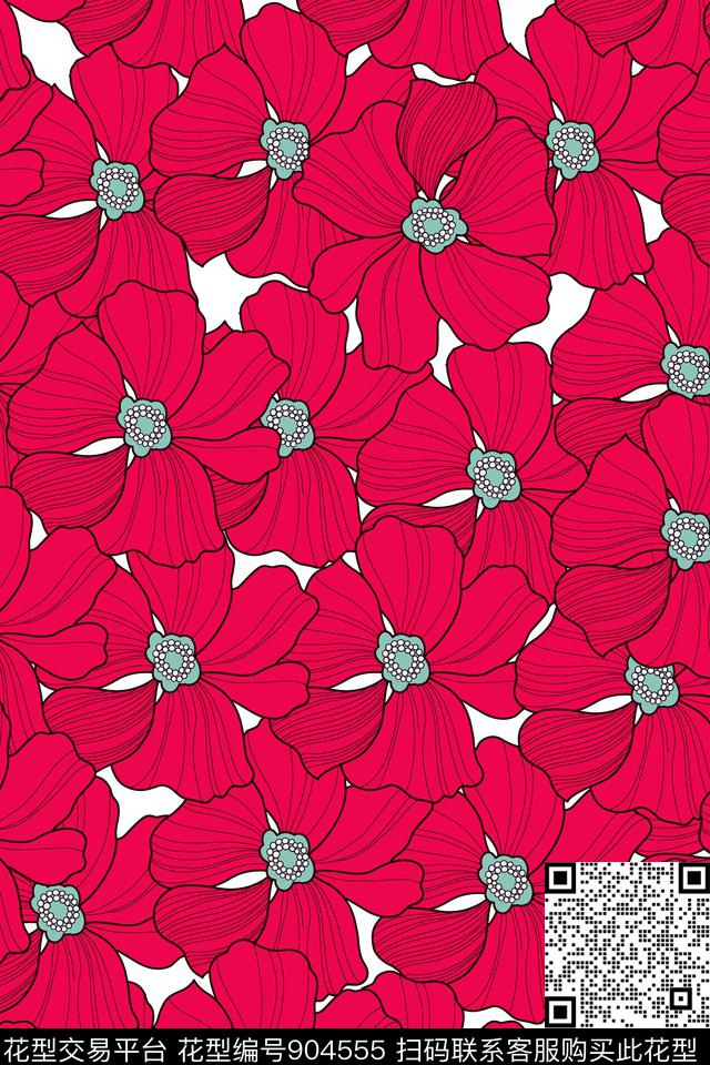 抽象可爱花卉传统印花华亿平台下载（图片编号: 904555） - 瓦栏（Walan）