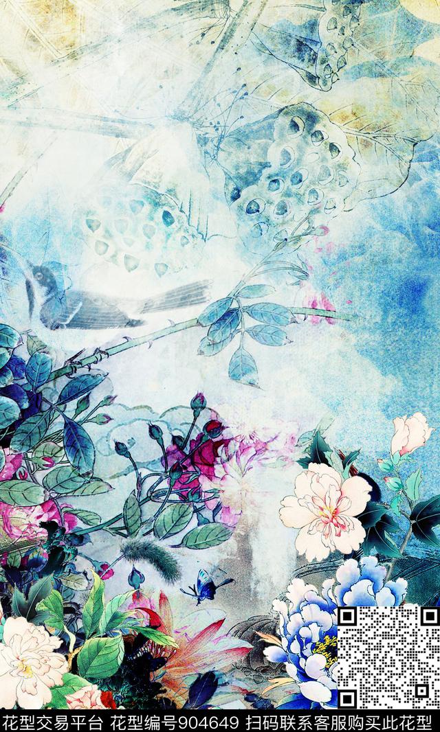 大牌风中国风花卉数码印花华亿平台下载（图片编号: 904649） - 瓦栏（Walan）