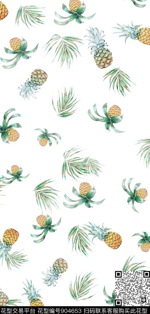 趣味白底花植物数码印花华亿平台下载（图片编号: 904653） - 瓦栏（Walan）