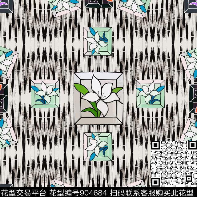 大牌风风格化花卉丝巾围巾秀场数码印花华亿平台下载（图片编号: 904684） - 瓦栏（Walan）