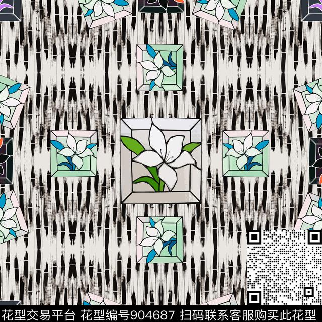 大牌风风格化花卉丝巾围巾秀场数码印花华亿平台下载（图片编号: 904687） - 瓦栏（Walan）