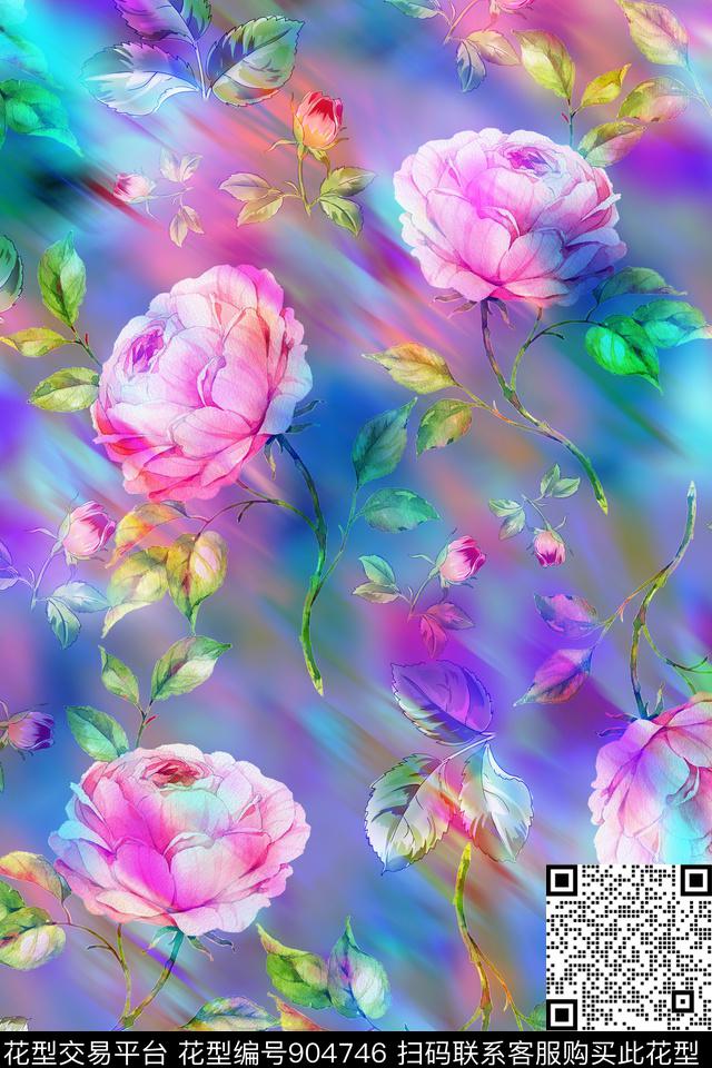 荧光大花花卉数码印花华亿平台下载（图片编号: 904746） - 瓦栏（Walan）