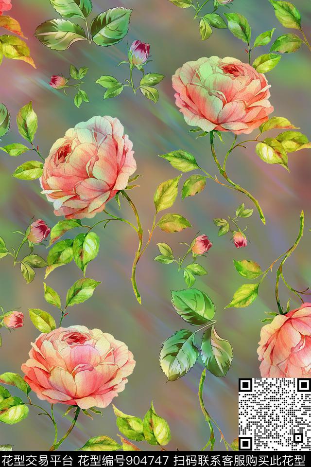 荧光大花花卉数码印花华亿平台下载（图片编号: 904747） - 瓦栏（Walan）