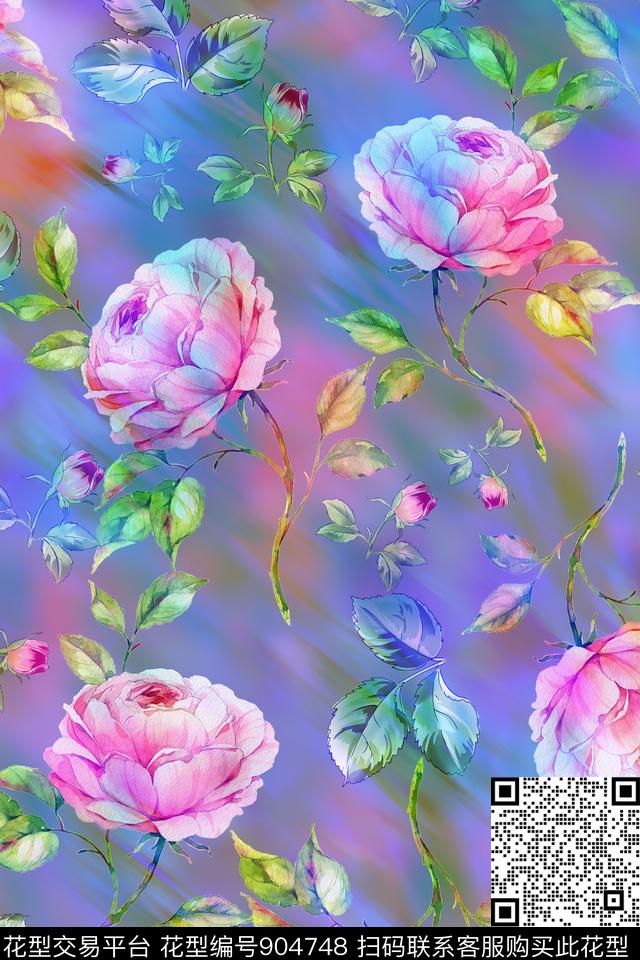 荧光大花花卉数码印花华亿平台下载（图片编号: 904748） - 瓦栏（Walan）