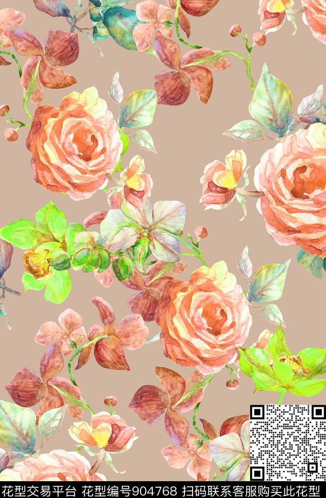 大花小碎花花卉数码印花华亿平台下载（图片编号: 904768） - 瓦栏（Walan）