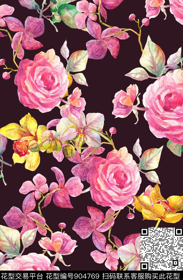 大花小碎花花卉数码印花华亿平台下载（图片编号: 904769） - 瓦栏（Walan）
