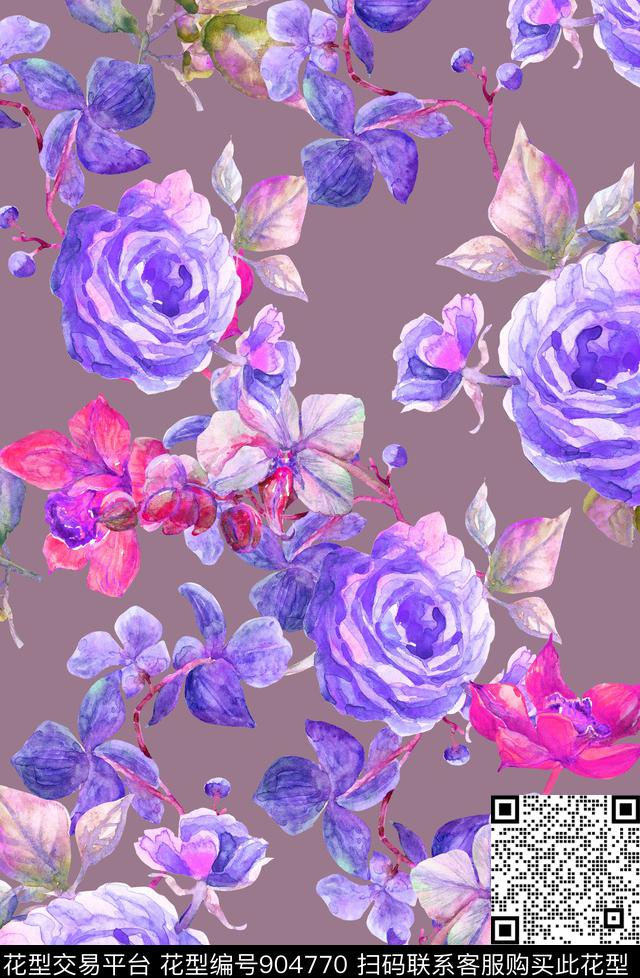 大花小碎花花卉数码印花华亿平台下载（图片编号: 904770） - 瓦栏（Walan）
