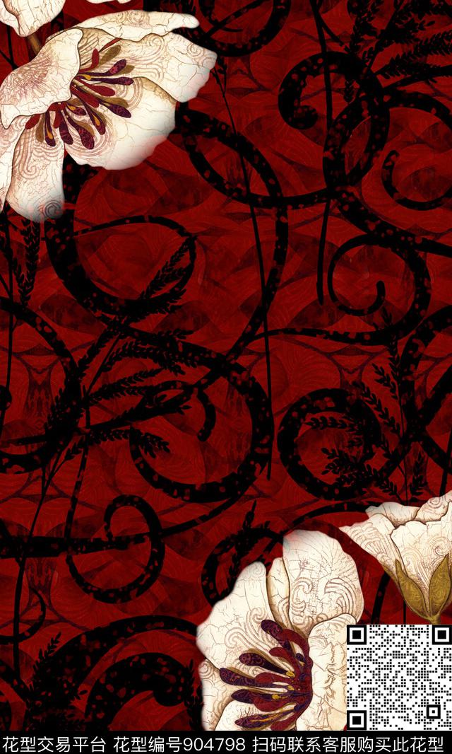 抽象纹理民族风数码印花华亿平台下载（图片编号: 904798） - 瓦栏（Walan）