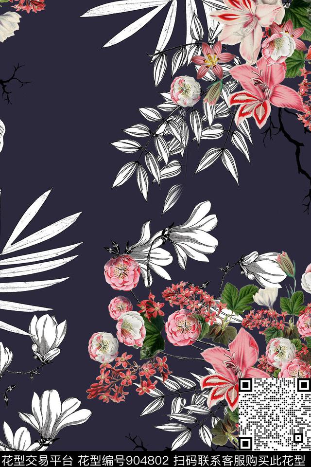 花卉民族风手绘花卉数码印花华亿平台下载（图片编号: 904802） - 瓦栏（Walan）