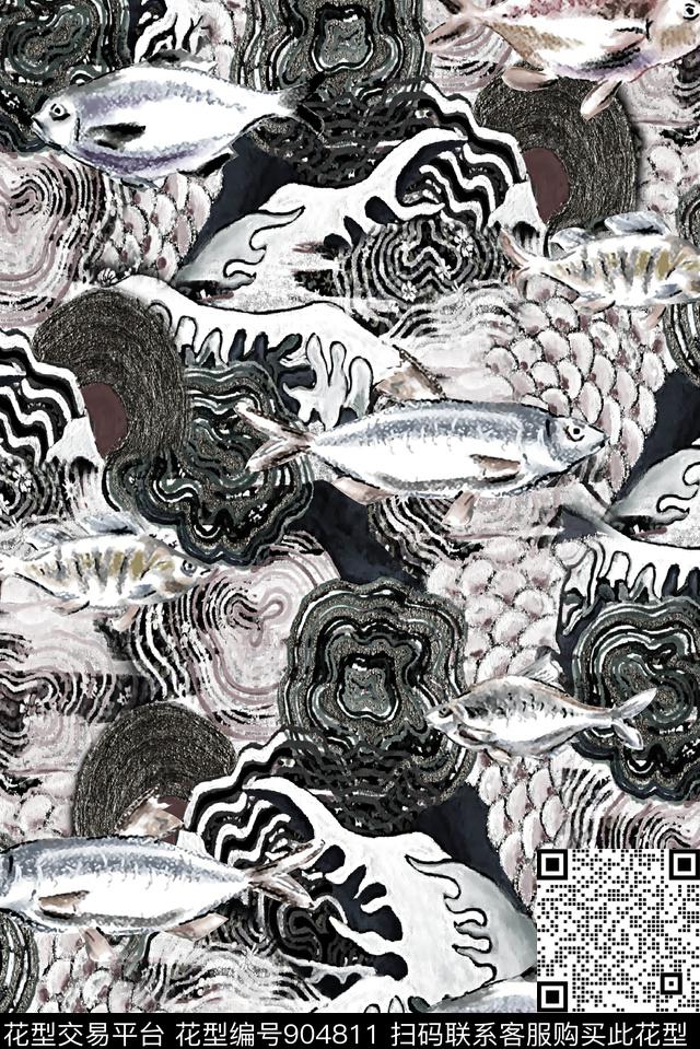 波浪纹鱼肌理数码印花华亿平台下载（图片编号: 904811） - 瓦栏（Walan）