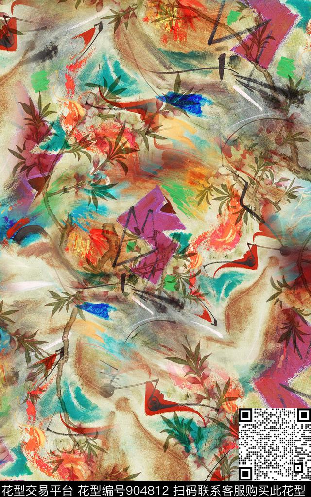 抽象纹理民族风数码印花华亿平台下载（图片编号: 904812） - 瓦栏（Walan）