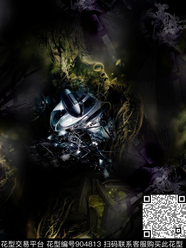 机械朦胧花卉黑底花数码印花华亿平台下载（图片编号: 904813） - 瓦栏（Walan）