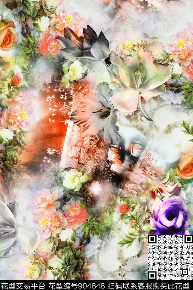 趣味花卉植物数码印花华亿平台下载（图片编号: 904848） - 瓦栏（Walan）