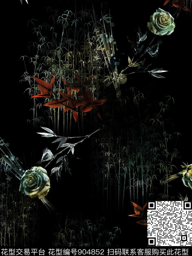 动物中国风枫叶数码印花华亿平台下载（图片编号: 904852） - 瓦栏（Walan）