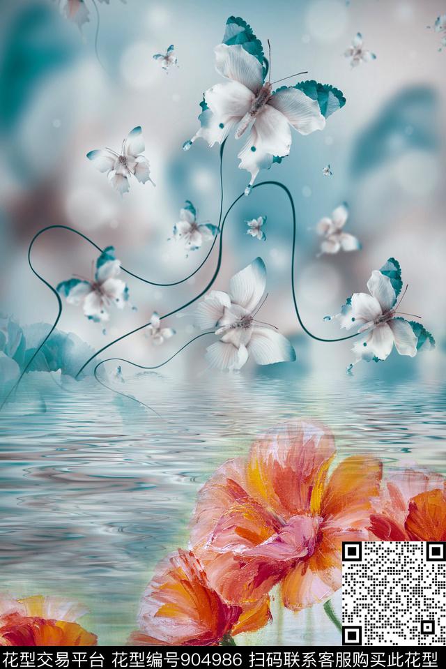 花卉定位花数码印花华亿平台下载（图片编号: 904986） - 瓦栏（Walan）