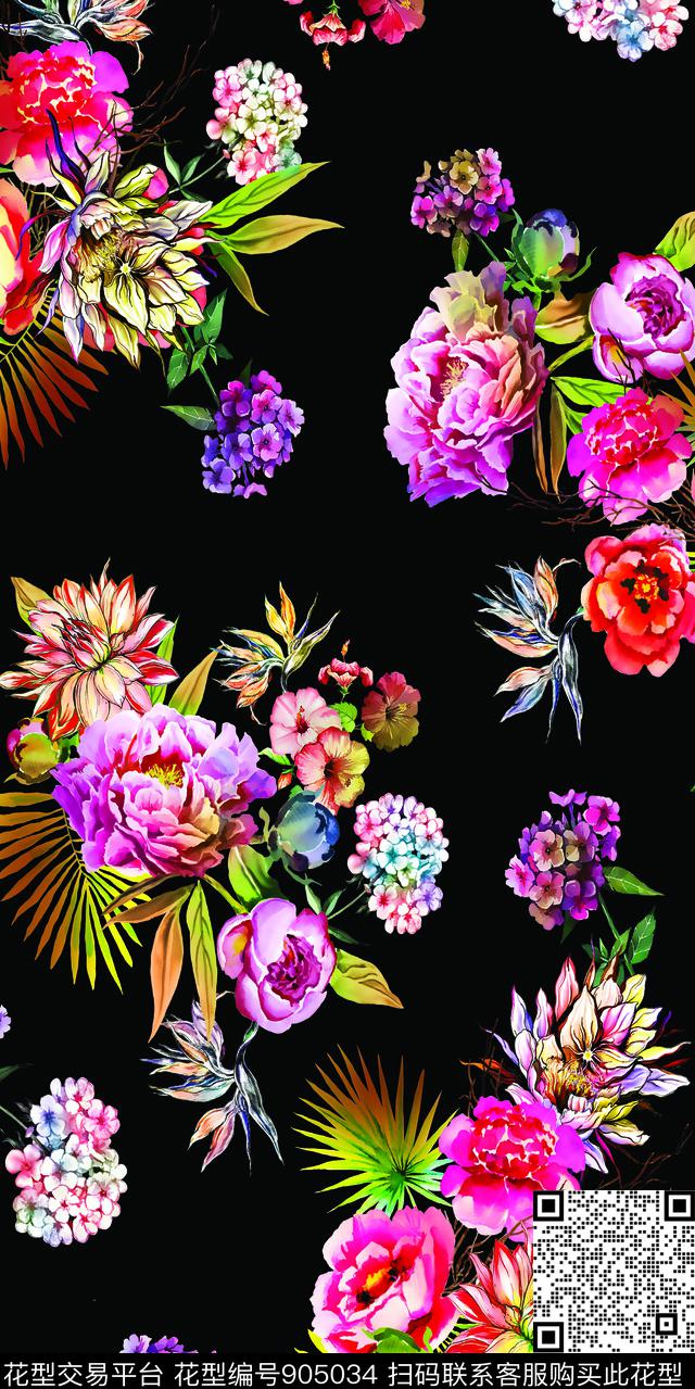 彩底花卉绿植树叶数码华亿平台数码印花华亿平台下载（图片编号: 905034） - 瓦栏（Walan）
