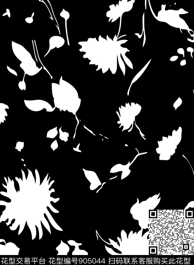 满版散花花卉剪影花传统印花华亿平台下载（图片编号: 905044） - 瓦栏（Walan）