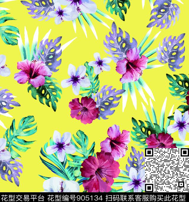 数码华亿平台大花手绘花卉数码印花华亿平台下载（图片编号: 905134） - 瓦栏（Walan）