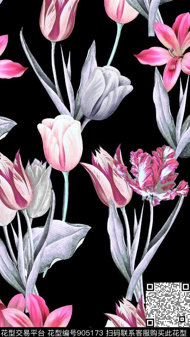 月季花数码华亿平台郁金香数码印花华亿平台下载（图片编号: 905173） - 瓦栏（Walan）