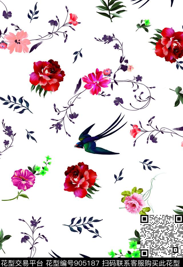 数码华亿平台花卉玫瑰花数码印花华亿平台下载（图片编号: 905187） - 瓦栏（Walan）