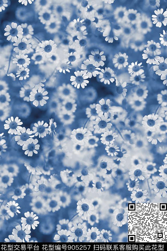 小雏菊菊花水墨风数码印花华亿平台下载（图片编号: 905257） - 瓦栏（Walan）