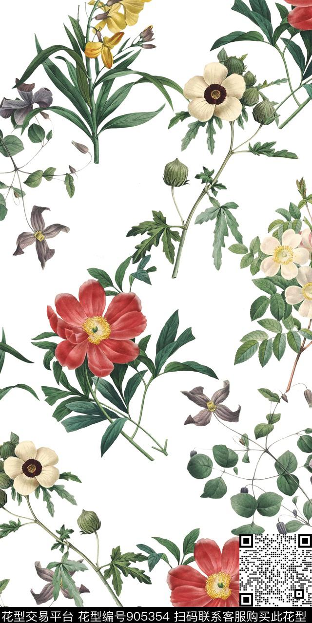 复古花卉3D立体数码印花华亿平台下载（图片编号: 905354） - 瓦栏（Walan）