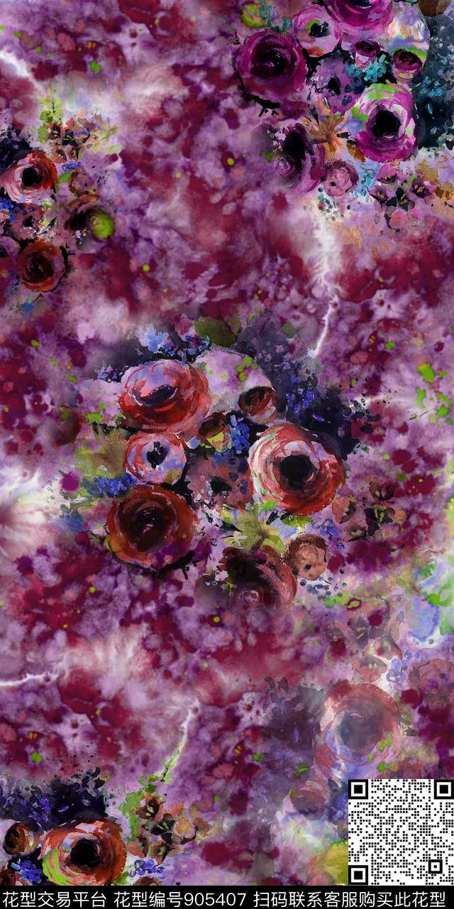 花卉玫瑰花3D立体数码印花华亿平台下载（图片编号: 905407） - 瓦栏（Walan）