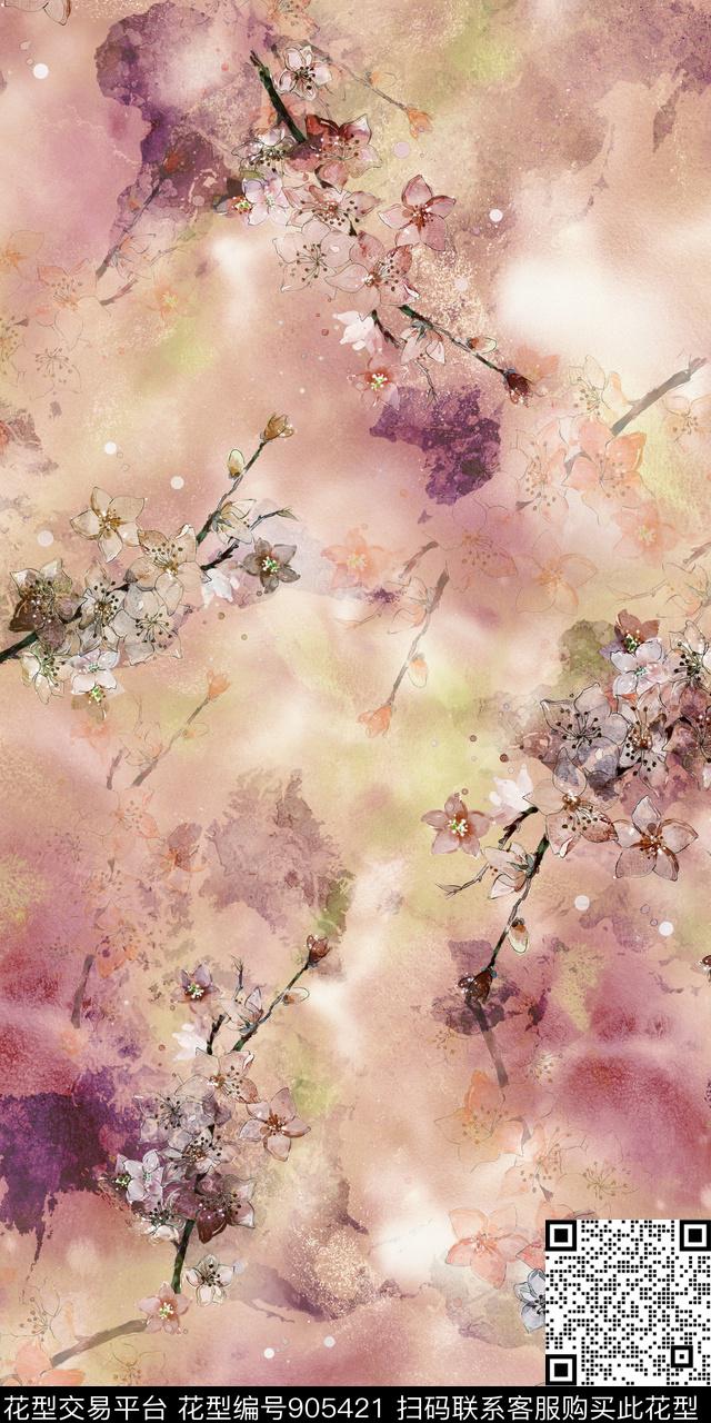 花卉3D立体枝丫数码印花华亿平台下载（图片编号: 905421） - 瓦栏（Walan）